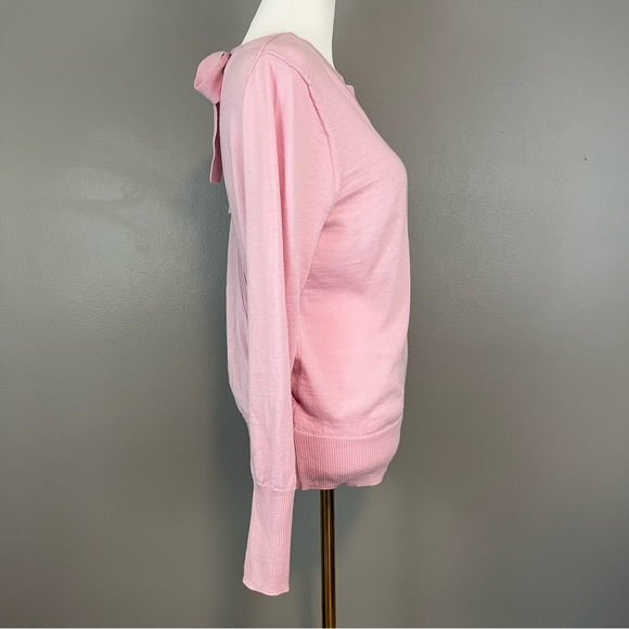 J. Crew Size Medium Pink Lilac Open Back-Tie Merino Wool Sweater Shirt Crewneck - Picture 2 of 8